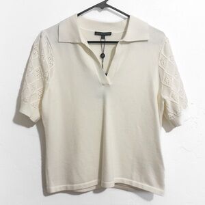 Adrianna Papell Johnny Collar Neck Short Sleeve Knit Top | NWT